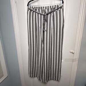 Womens Wide Leg Pants Striped Rayon Elastic Waist Large Flowy Belted